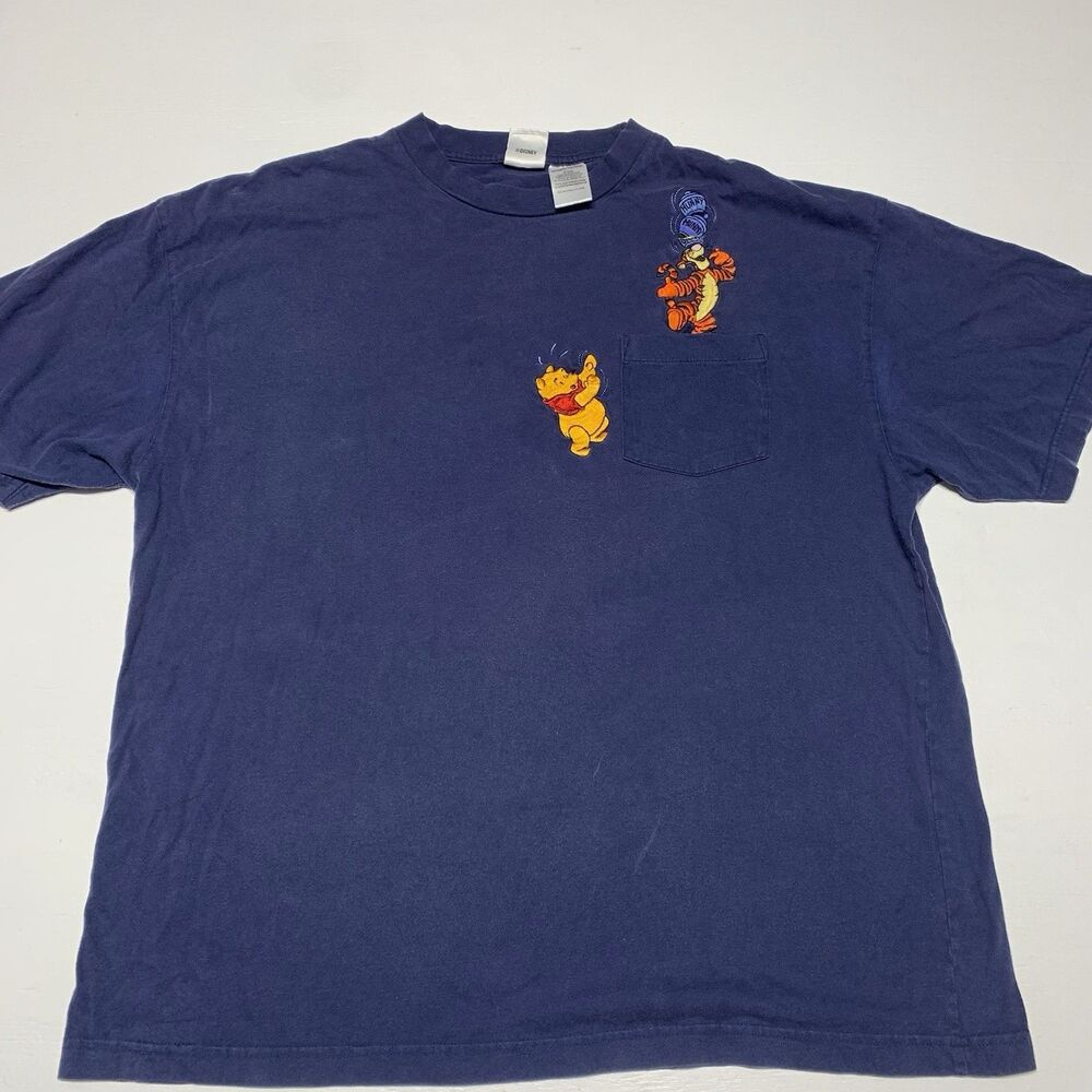 VTG 90s WINNIE THE POOH TIGGER WALT DISNEY EMBROIDERED POCKET TShirt XL Cartoon